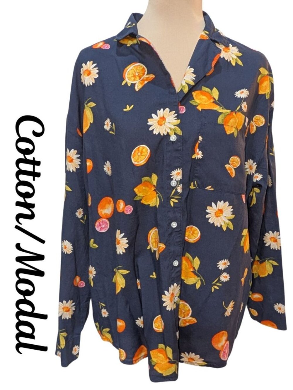 O.N.L.Y. Citrus Floral Button Down Shirt-Cotton/Modal